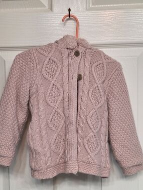 Toddler Girls' Pink Irish Knit Wool Jacket With Hood